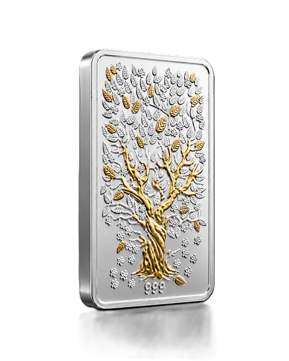 EZURR Lucky Banyan Tree silver bar, angled detail